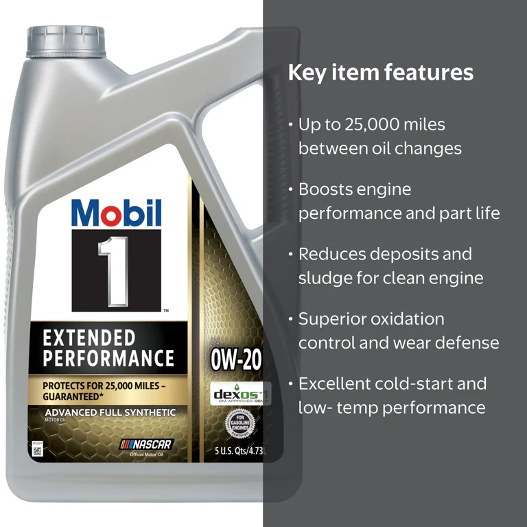 Mobil 1, Extended Performance Full Synthetic Motor Oil 0W-20, 5
