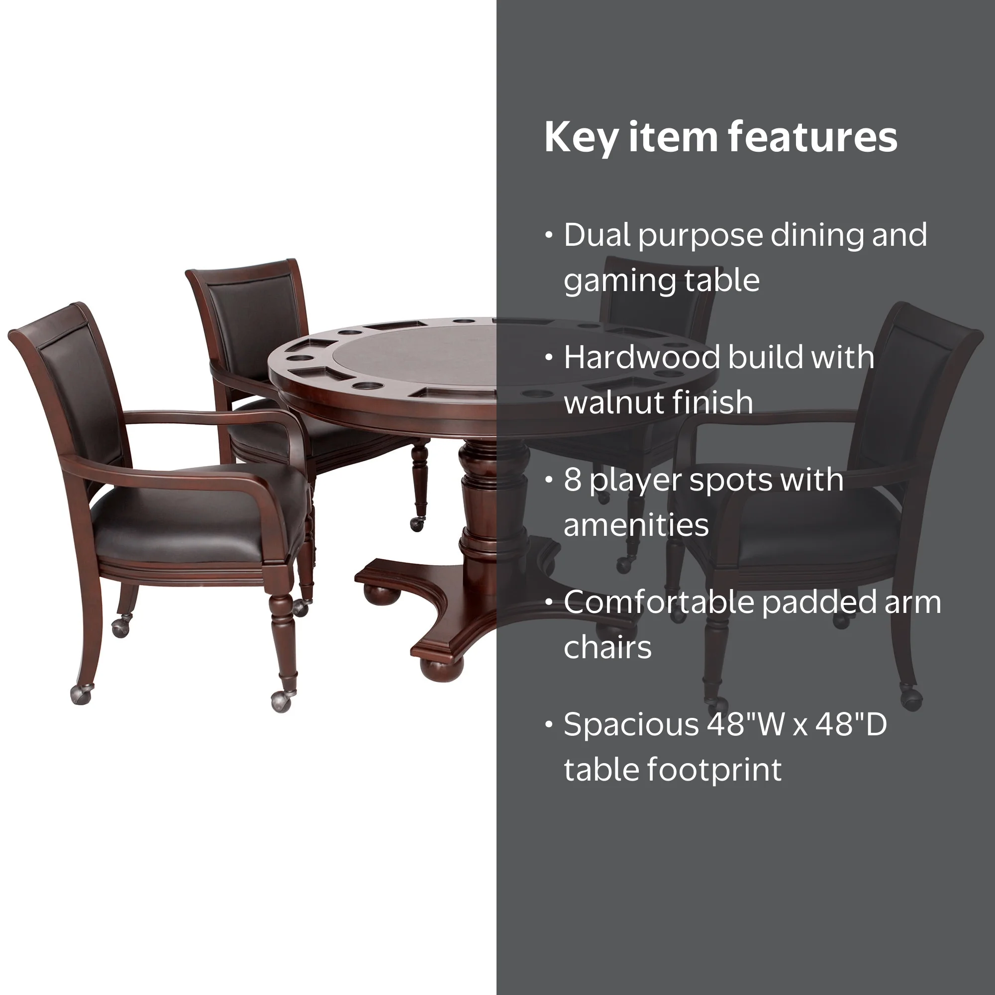 Hathaway Bridgeport 2-in-1 Poker Game Table, 48-inch Walnut Finish