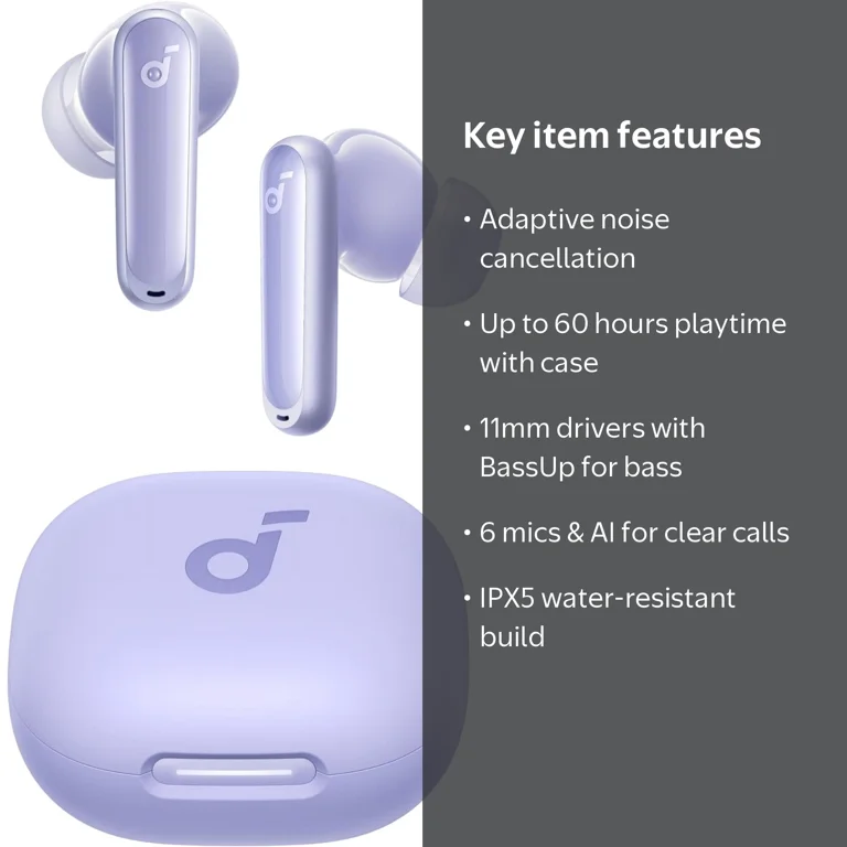 Soundcore, Earbuds, Noise Cancelling, 60H Playtime, Heavy Bass