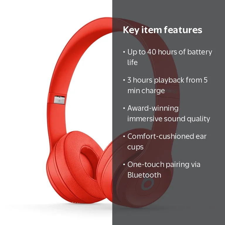 Beats Solo3 Wireless On-Ear Headphones, Red, with Apple W1 Chip