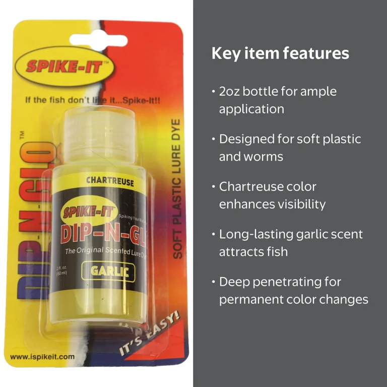 Spike-It, Dip N Glo Garlic Chartruese Worm Dye, 2 oz, Green