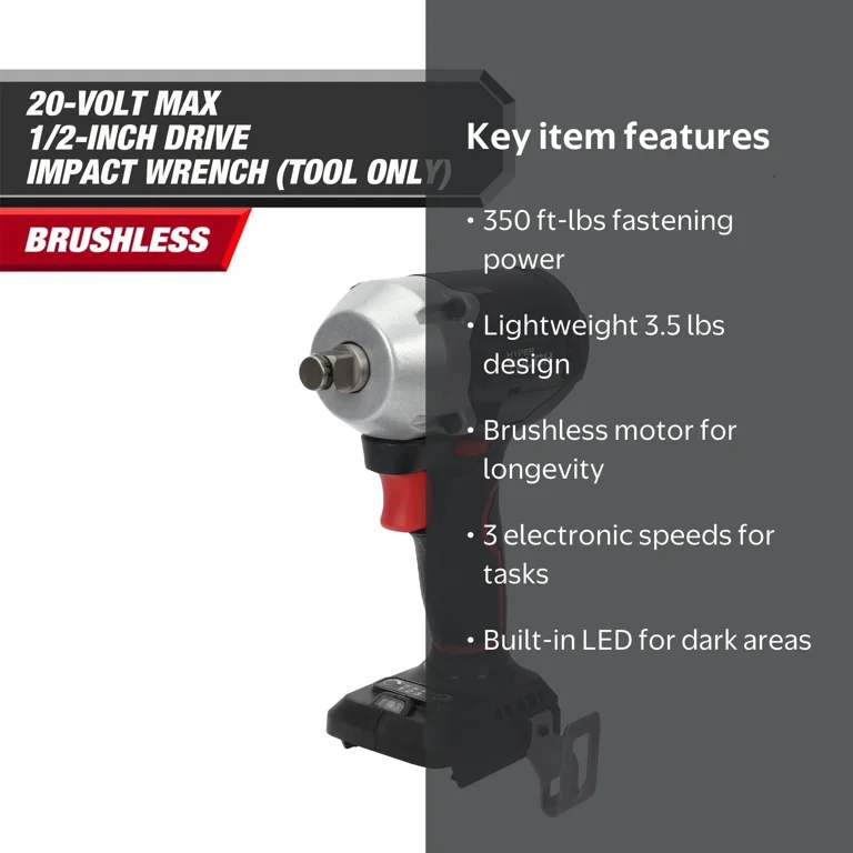 WORKPRO 20V Cordless Impact Wrench – 1/2'' Chuck, 320 Ft-lb Torque, 2100 RPM, 2.0Ah Battery, 1-Hour Fast Charger, Belt Clip, For Auto And Construction