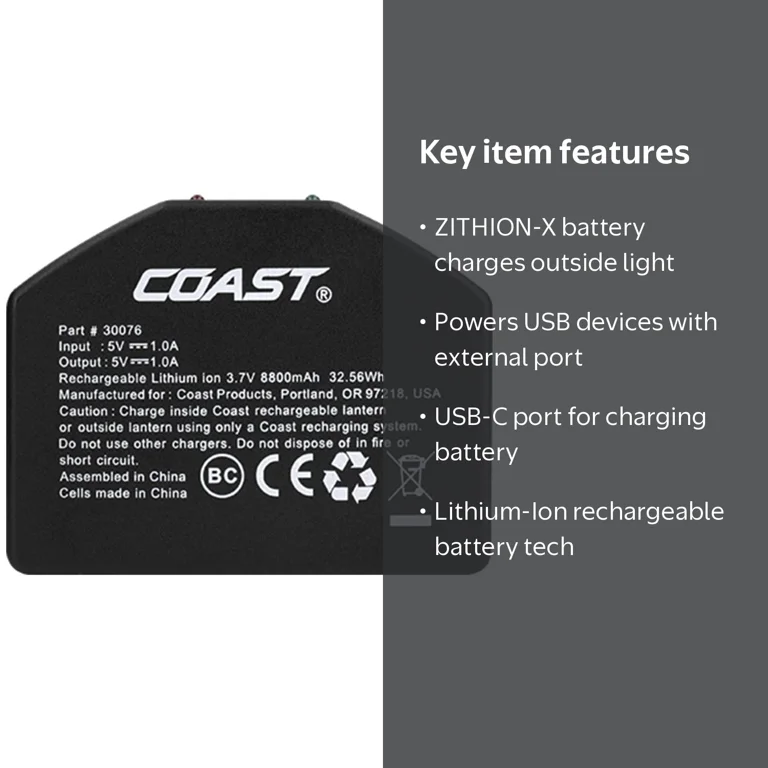 Coast ZX1010 Zithion-X USB Rechargeable Battery with Built-In USB