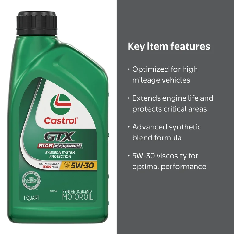 Castrol GTX High Mileage 5W-30 Synthetic Blend Motor Oil, 1 Quart
