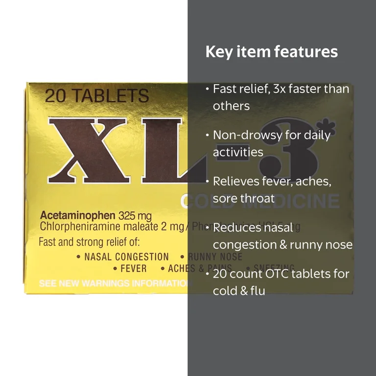 Xl-3 Cold and Flu Tablets, Temporary Relieves Nasal Congestion and