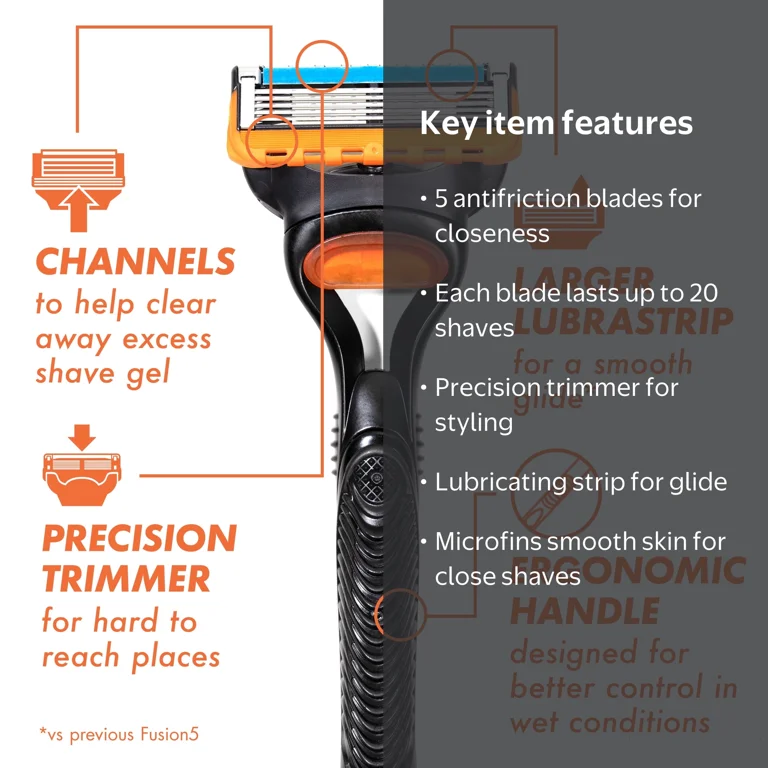 Gillette, Manual Razor Blade for Men, Fusion5, 1 Handle + 5 Blades