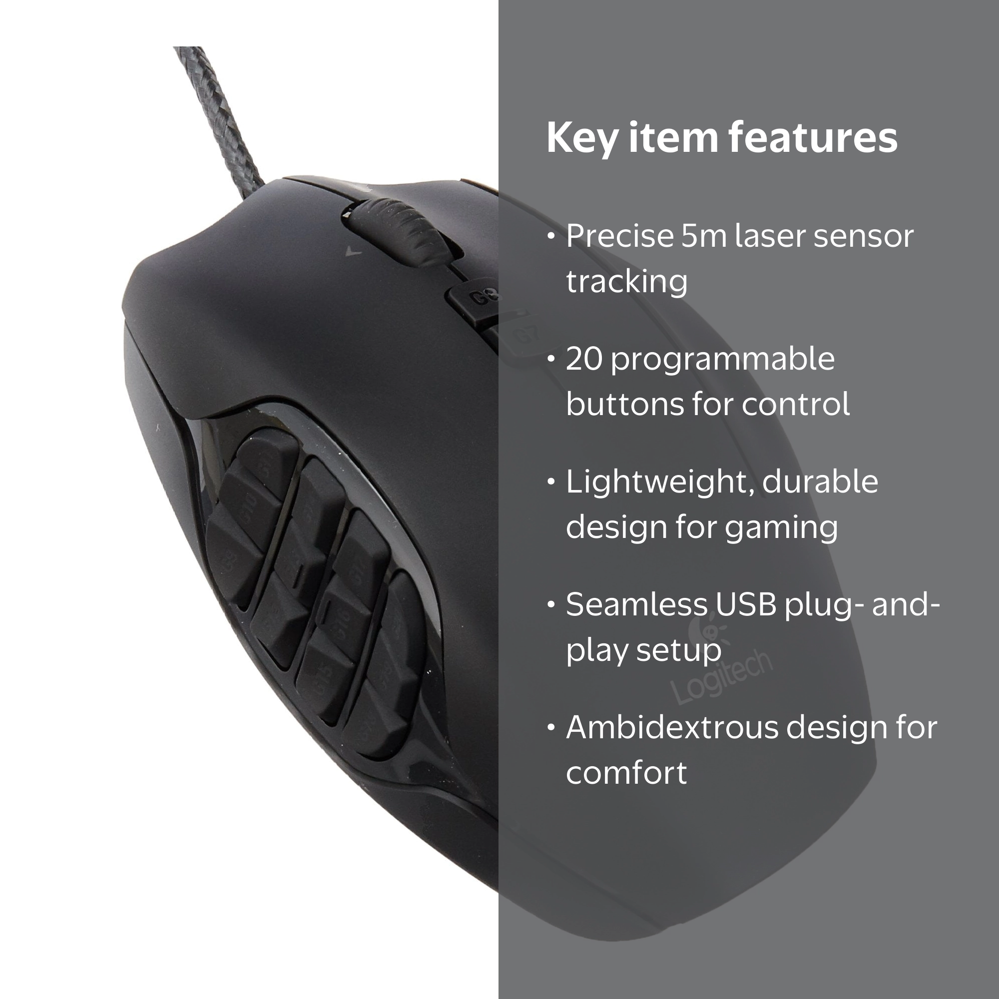 Logitech G600 MMO Gaming Mouse with 20 Programmable Buttons, Dual