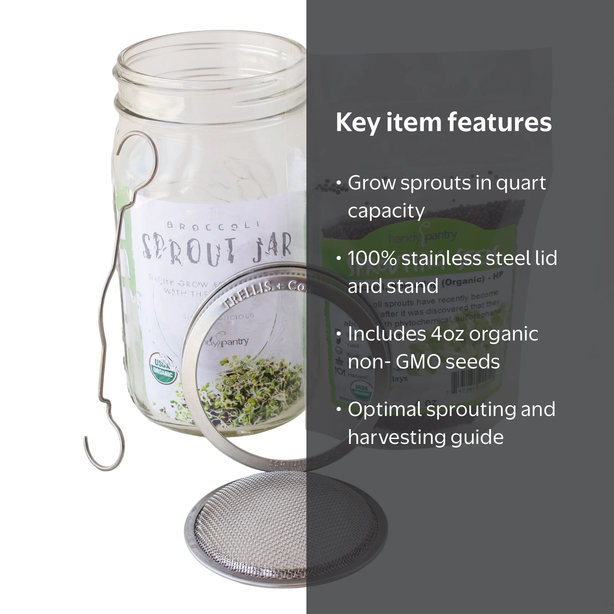 Kiempot Set Met Deksel En Mesh – Zelf Vers Spruiten Kweken In Glas, Ideaal Voor In De Keuken Of Op De Vensterbank