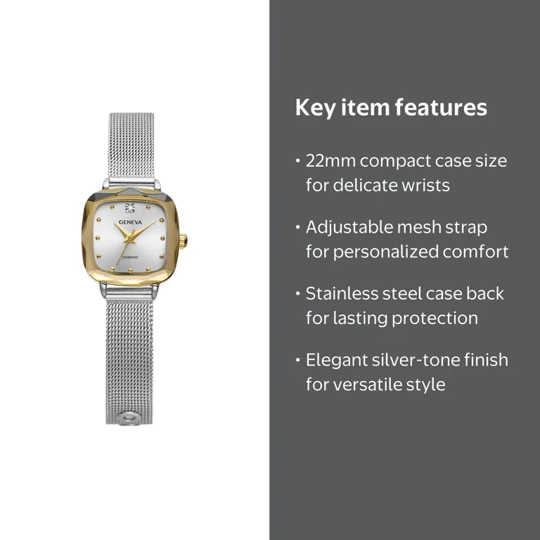 Geneva Ladies Silver Tone Tone 22mm Genuine Diamond Faceted Bezel