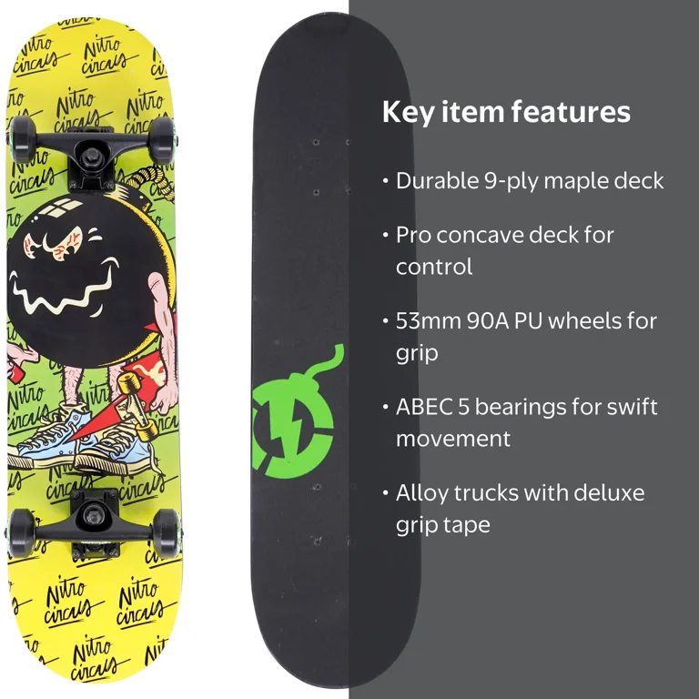 Nitro Circus Hyper Toys Skateboard 31x7.75in 9 Ply Maple Yellow