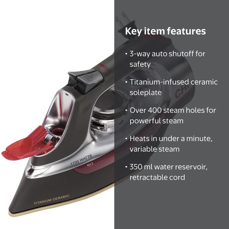 CHI, Retractable Cord Iron, 13106F, Titanium-Infused Ceramic