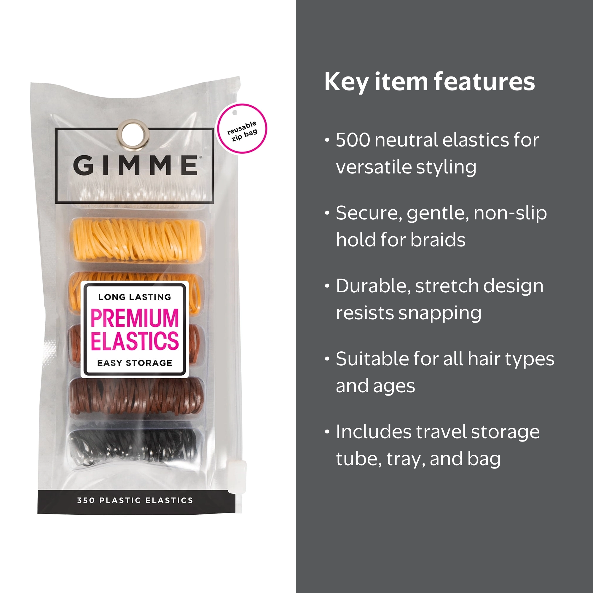 Gimme Hair Elastics, No Damage, Stretchy, Assorted Neutral Colors