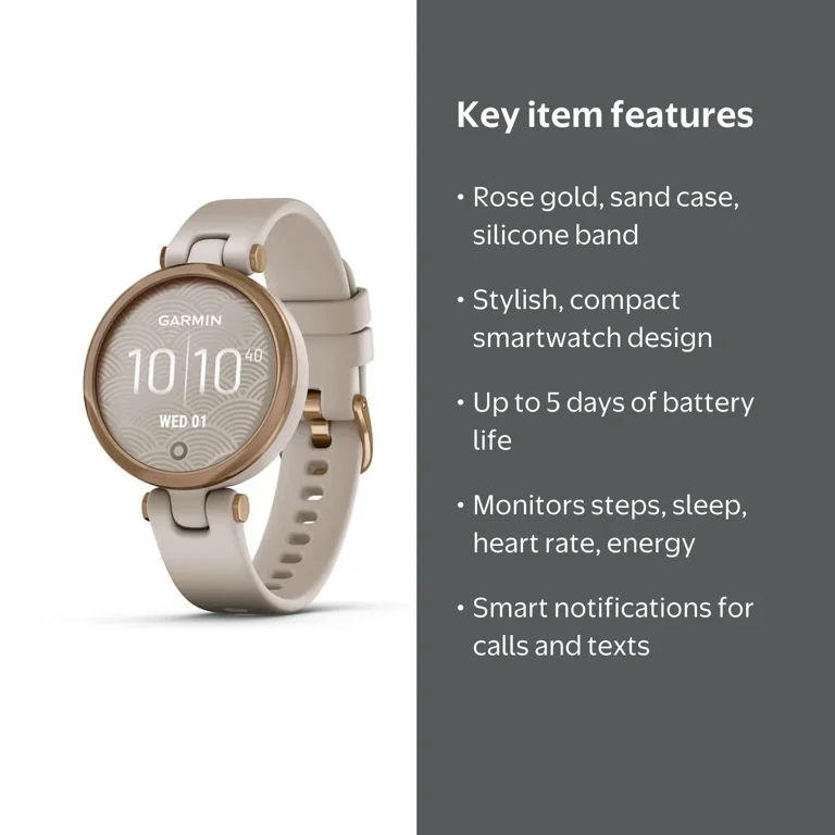 Garmin Lily™ Fitness Smartwatch, Rose Gold Bezel, Light Sand Case