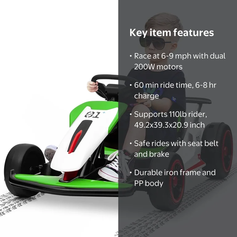 JOYRACER, Electric Go-Kart, 24V, Green, for Kids Age 6-12