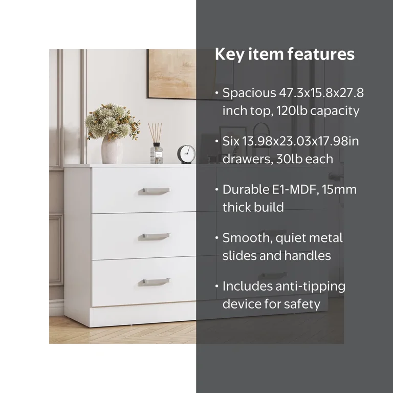 inexpensive white dresser Trumanpick for Bedroom with 5 Drawers 47 inch Tall Chest of Drawers Wooden Dressers for Living Room Closet 31 inchd x 17 inchw term use Winkalon 6 Drawer White Double