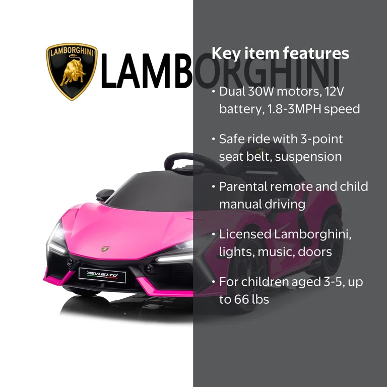 UBesGoo 12V Lamborghini Revuelto Ride-on Car for Toddlers, Remote