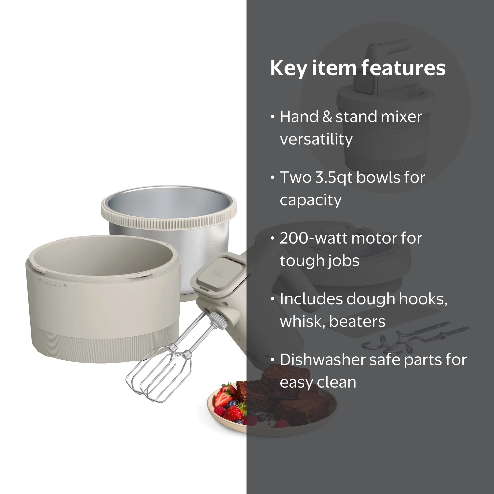 bella 3.5 Qt Hand & Stand Mixer, 2 in 1 Electric Mixer with Bowl