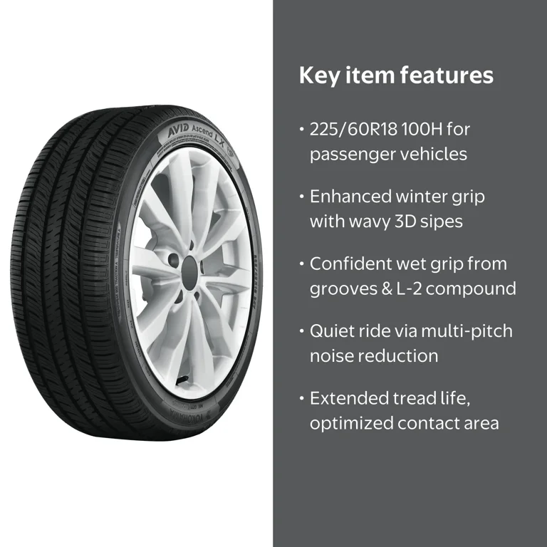 Yokohama Avid Ascend LX Passenger Tire, 225/60R18 100H, All Season