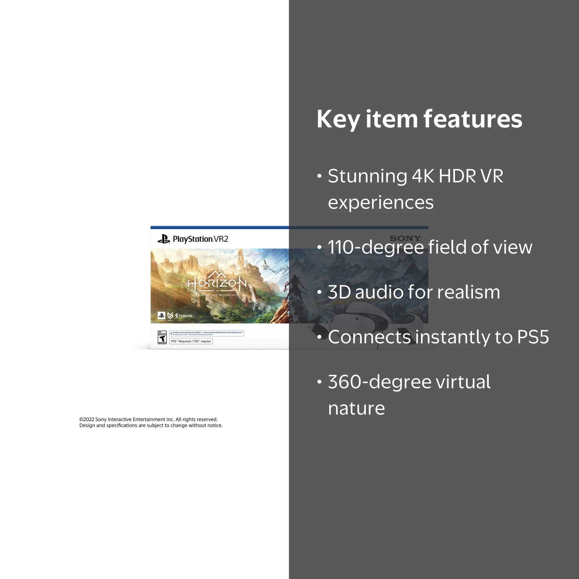 Sony PlayStation VR2 Horizon Call of the Mountain VR Headset, 4K