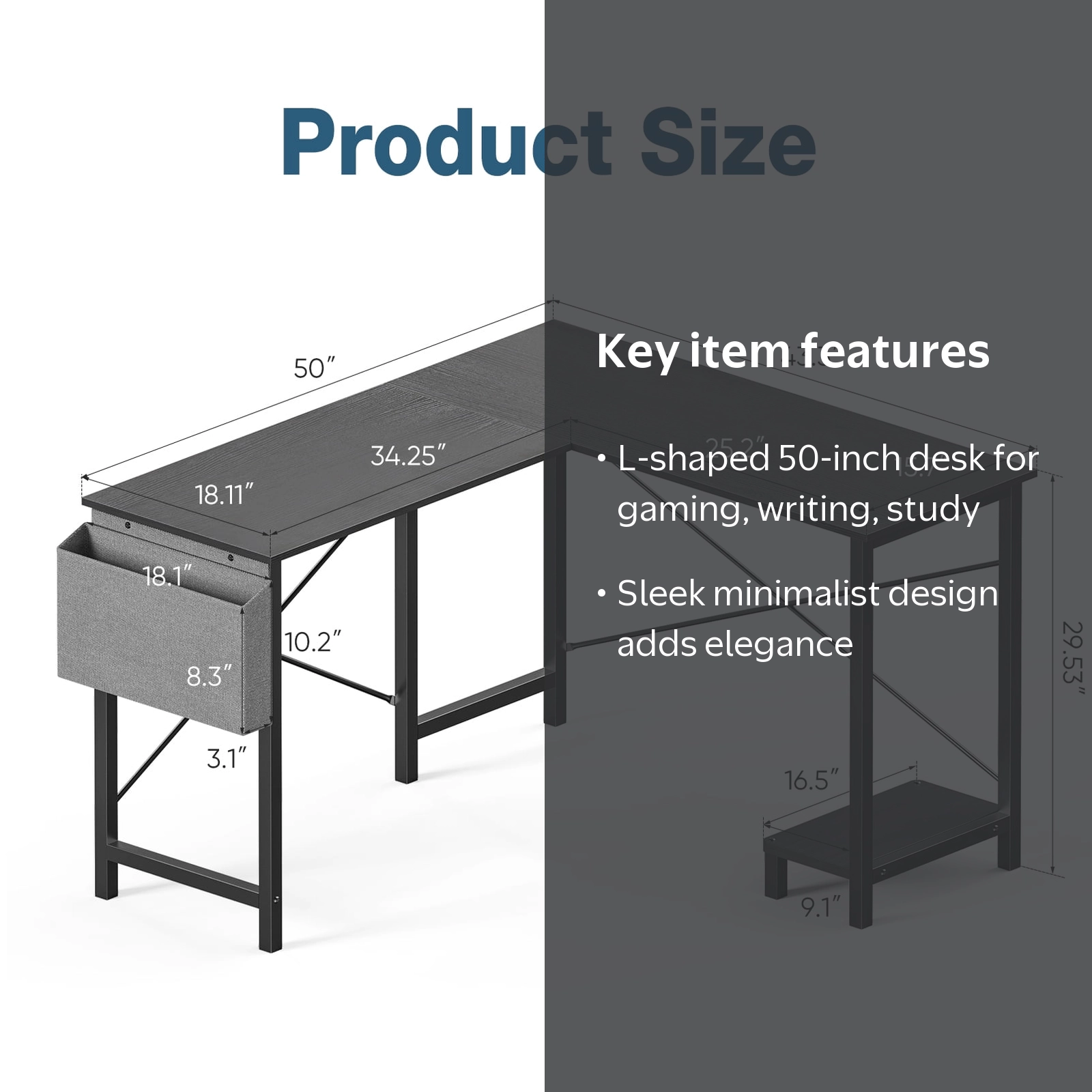 EDX Gamer's L Shaped Desk, 49 Inch Long Wood Computer Table for
