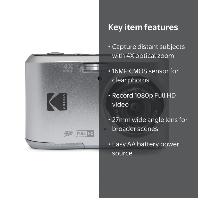 KODAK PIXPRO FZ45-SL (Silver) 4X Optical Friendly Zoom Digital