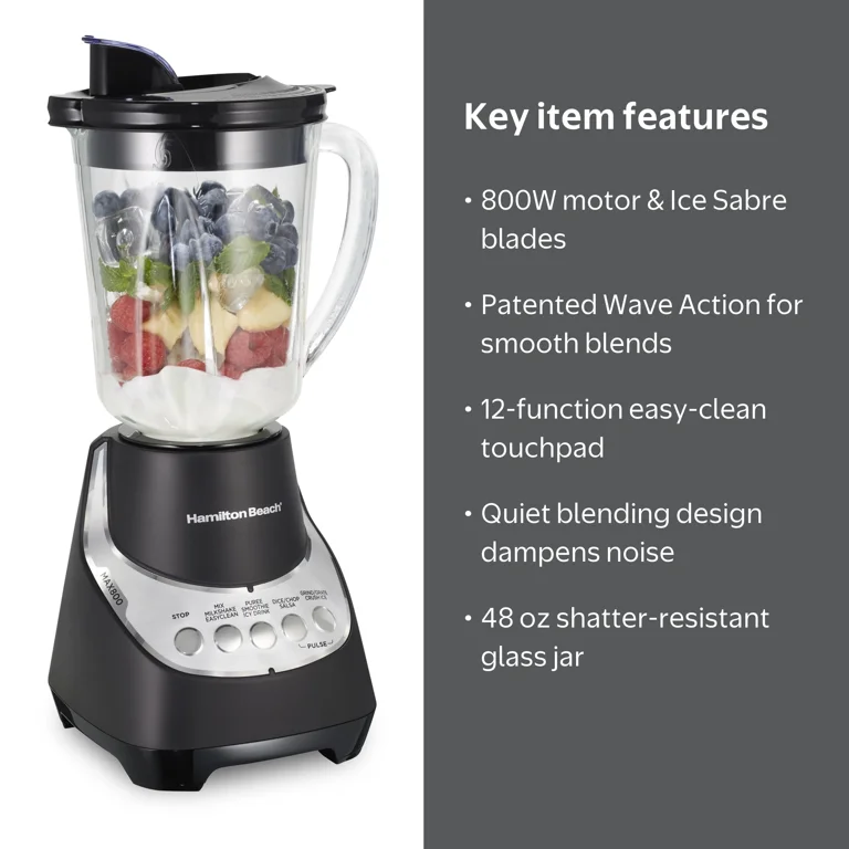 Hamilton Beach Commercial ブレンダー 約48オンス Hamilton Beach Wave Action Smoothie Blender, 48 oz Glass Jar 800 W