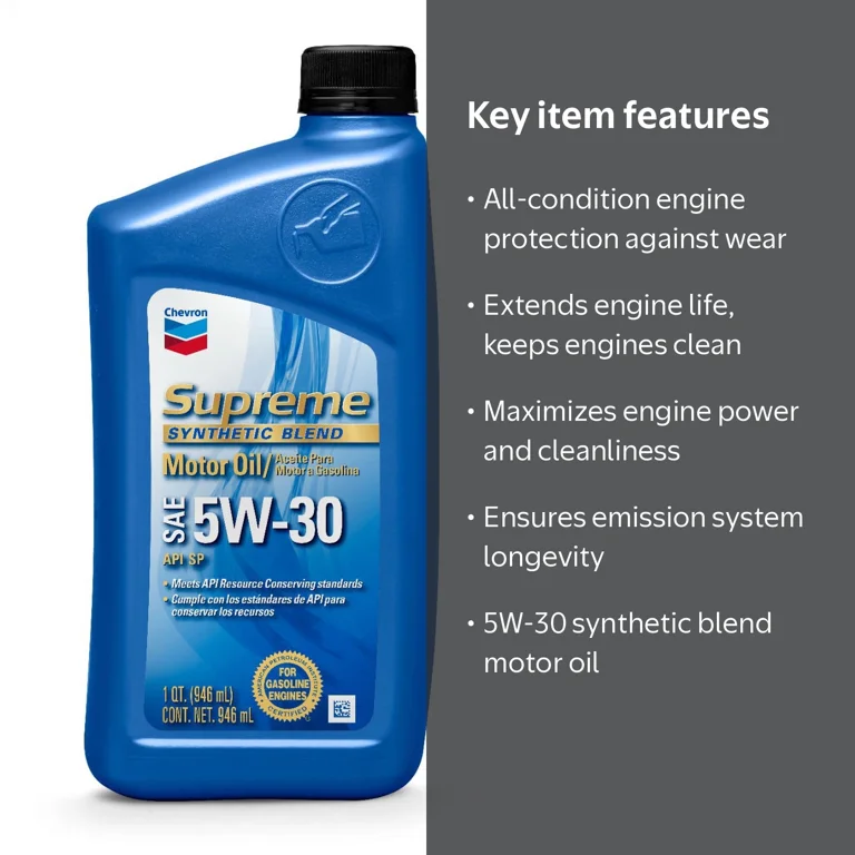 Chevron, Synthetic Blend Motor Oil 5W-30, 1 Quart, Engine Protect