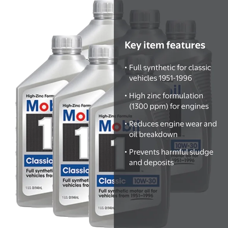 Mobil 1 128287 Classic Car Hi-Zinc 10W30 Full Synthetic Oil, 6 Qt