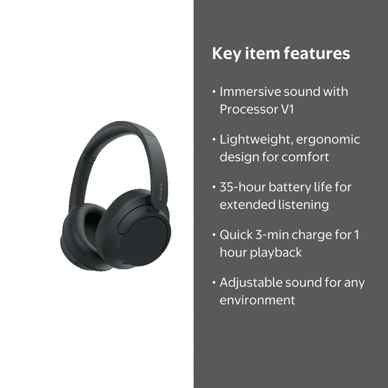 Sony, Noise Canceling Wireless Headphones, WH-CH720N, Black