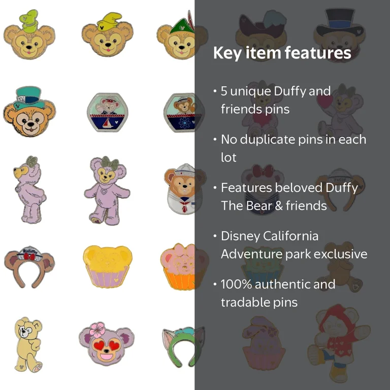 Disney Duffy The Bear 5 Assorted Trading Pins Disney California