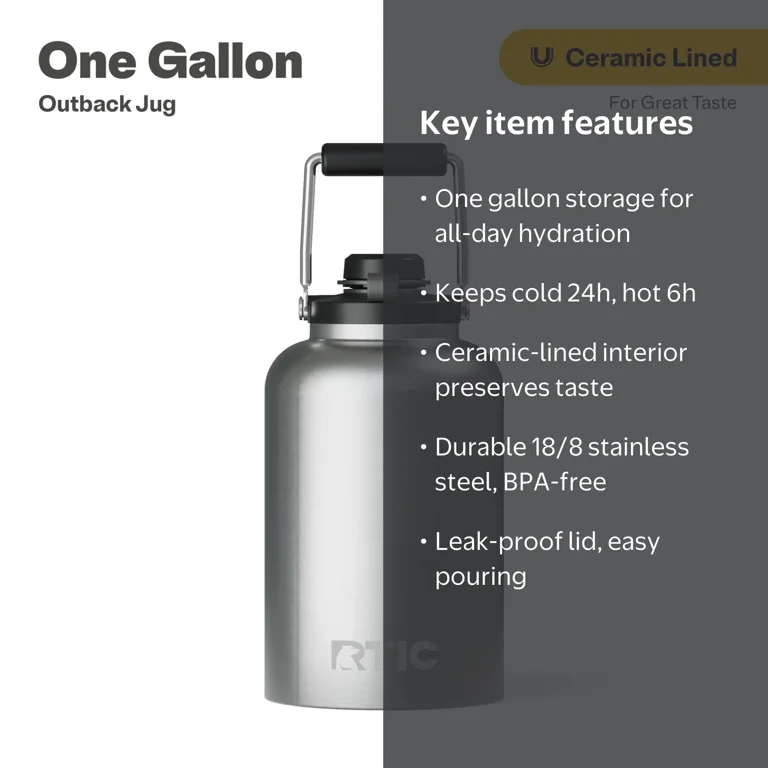 RTIC One Gallon Ceramic Lined Insulated Outback Water Bottle Jug