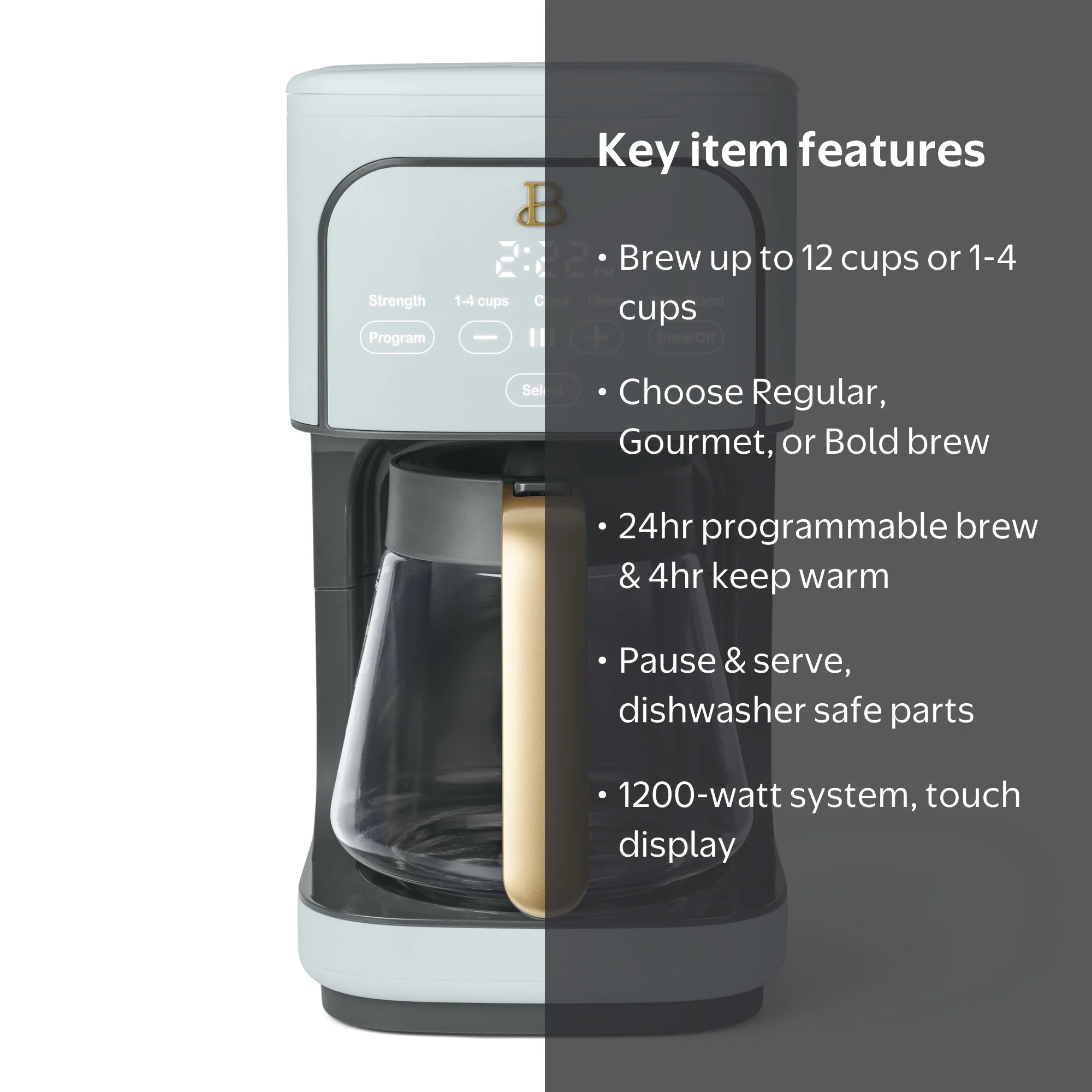 Beautiful 12-Cup Programmable Drip Coffee Maker, Hydrangea by Drew