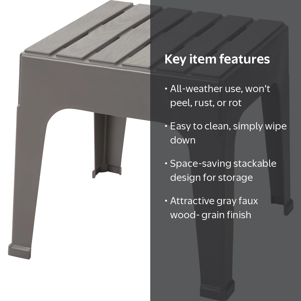 Adams, Big Easy Square Polypropylene Side Table, Gray, 18.9