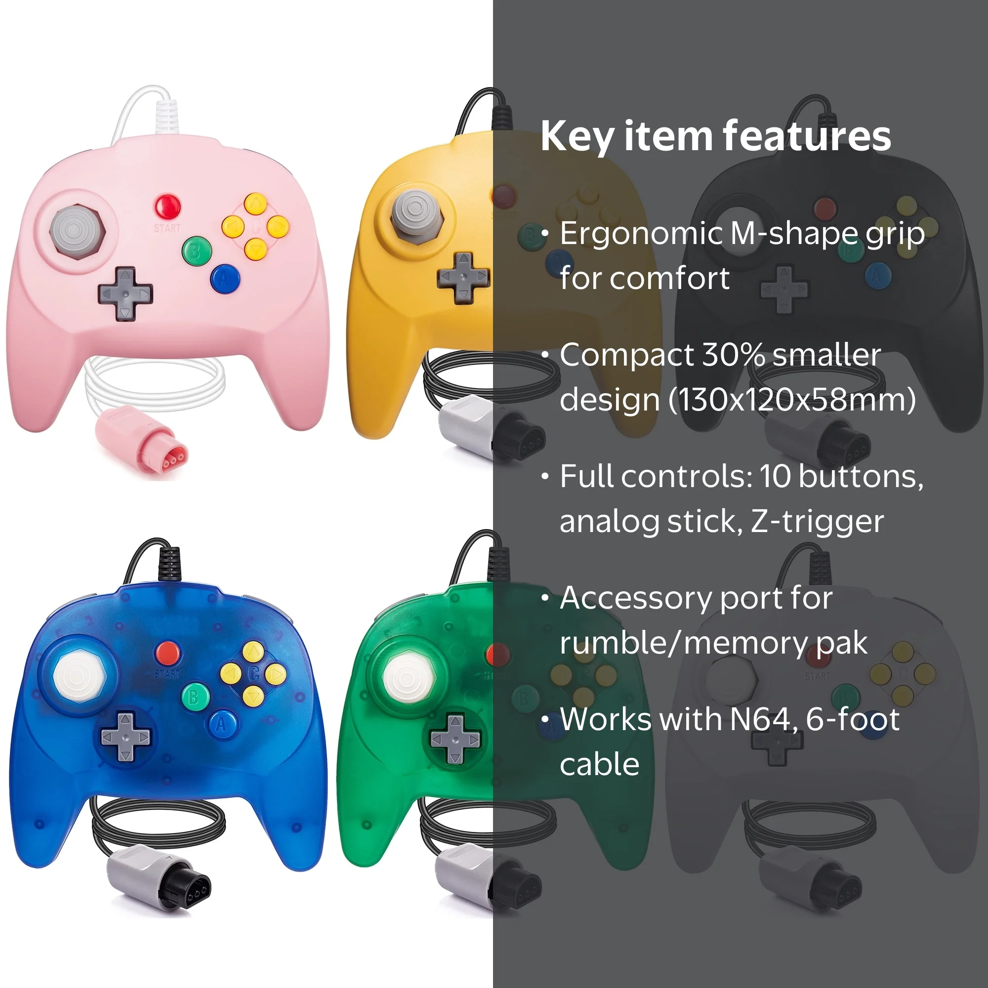 LUXMO Classic N64 Controller Retro Wired Mini N64 Controller