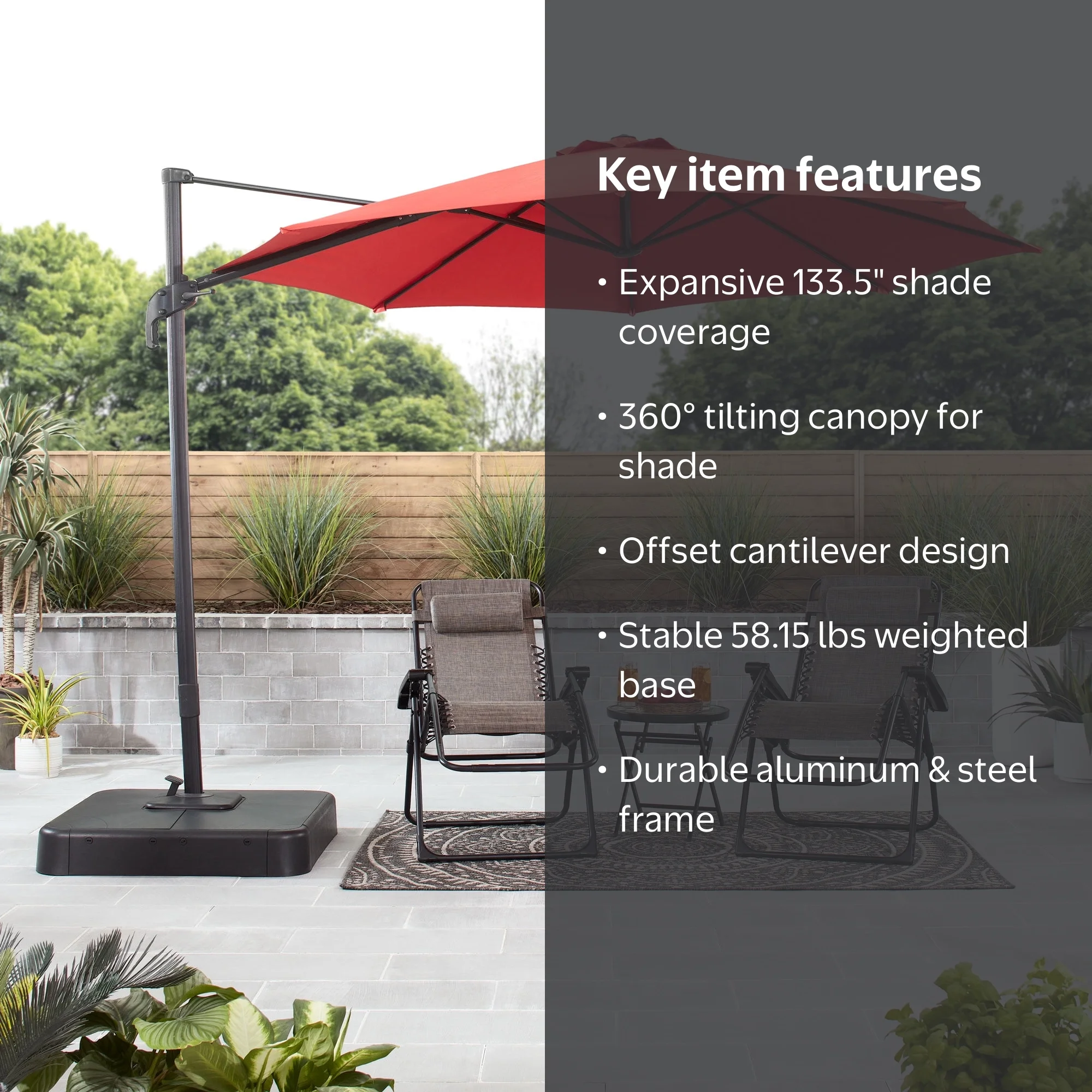 Mainstays 10' Red Octagon Outdoor Tilting Cantilever Offset Patio