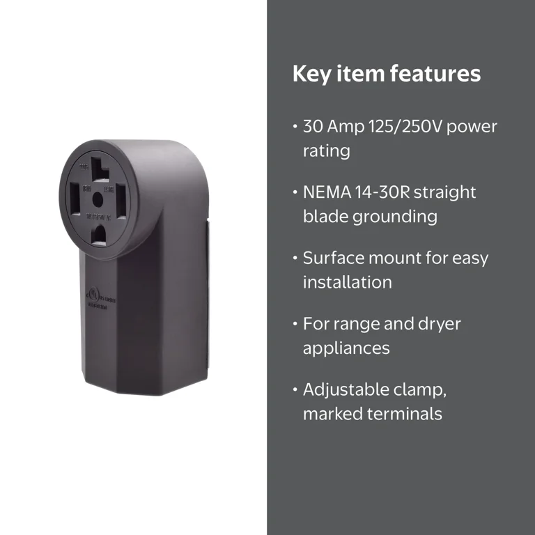 30 Amp 125/250V, NEMA 14-30R Surface Mount Power outlet, Straight