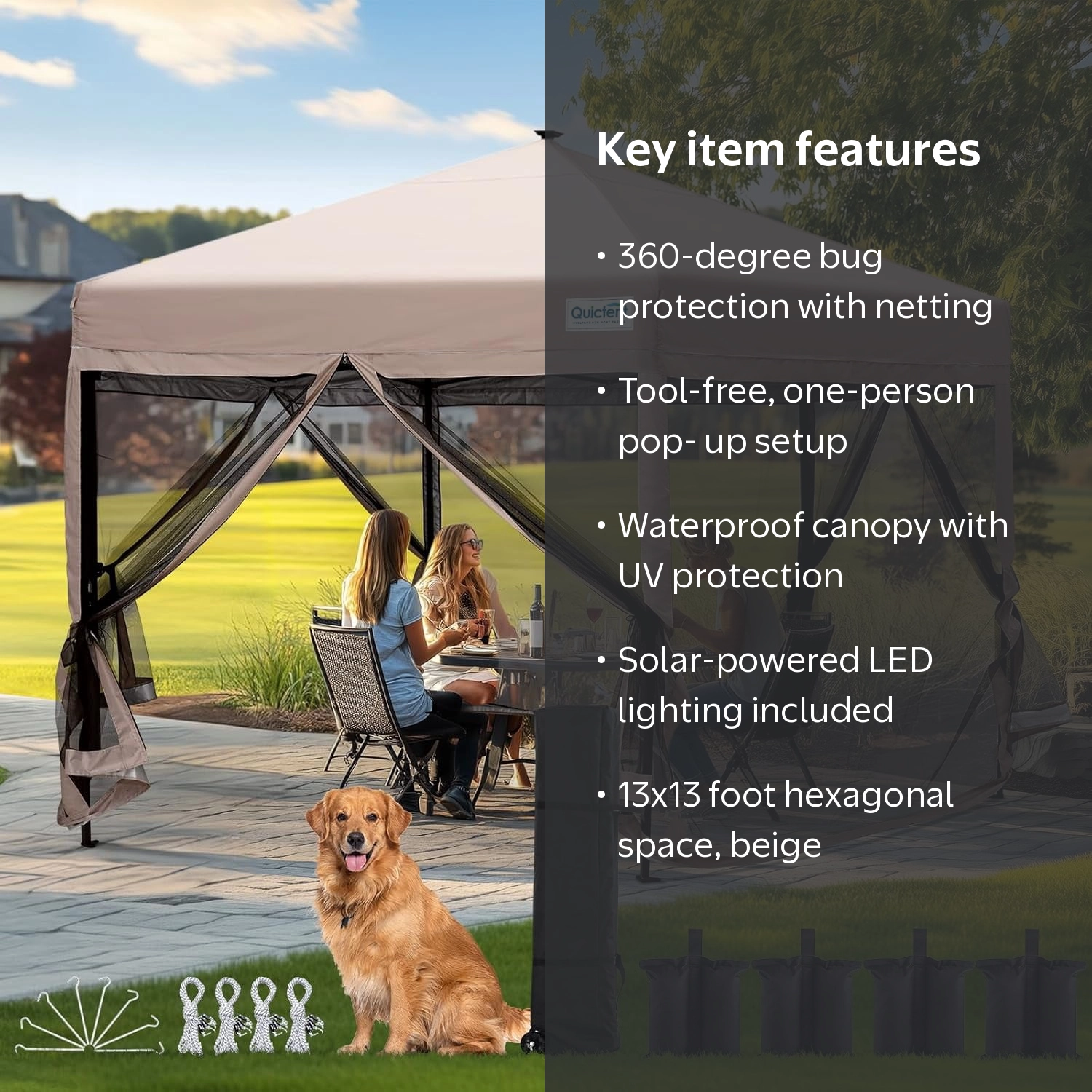 Quictent 13' X 13' Hexagonal Pop up Canopy Tent with Mosquito Net