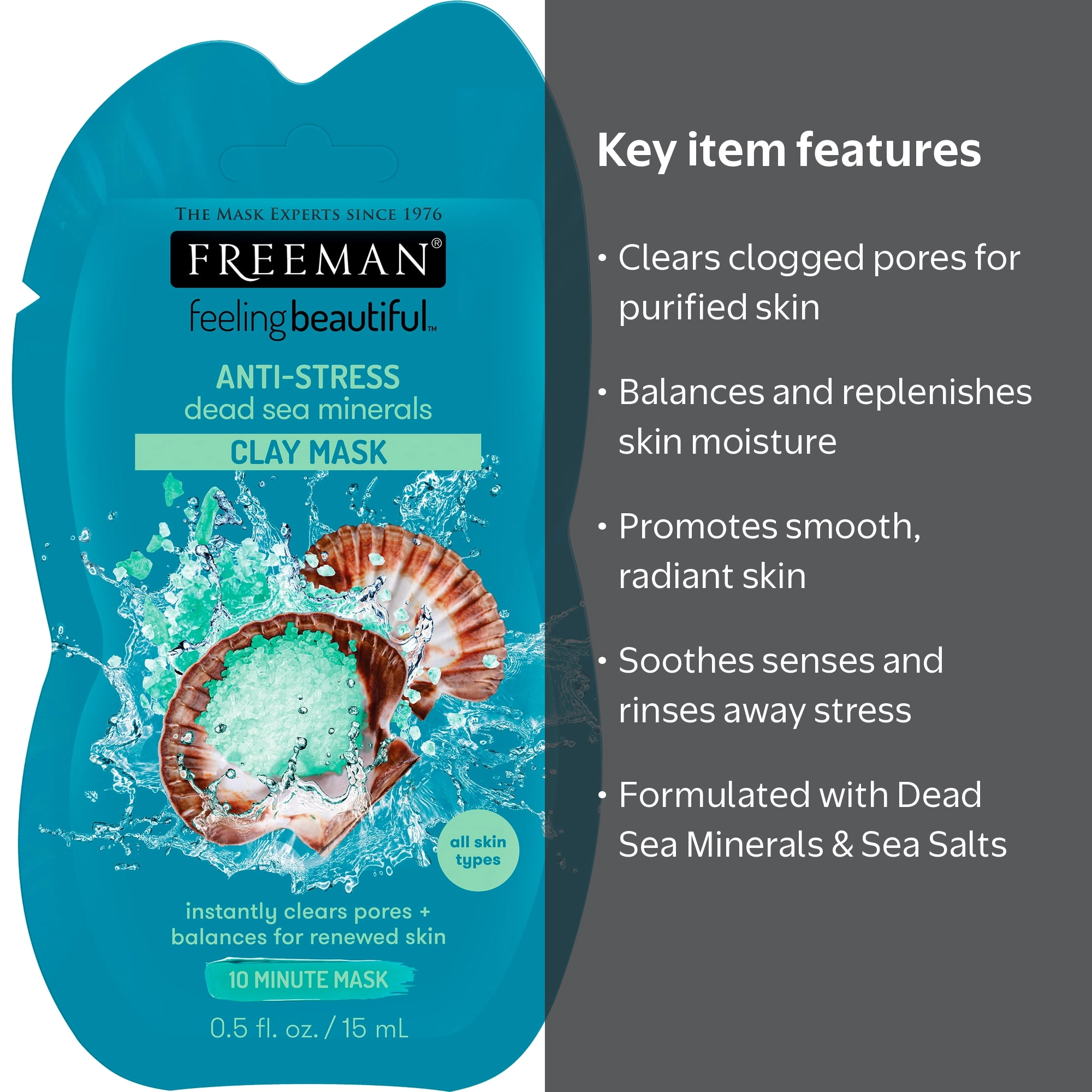 Freeman Dead Sea Minerals Anti-Stress Clay Mask, 0.5 fl.oz./15 mL