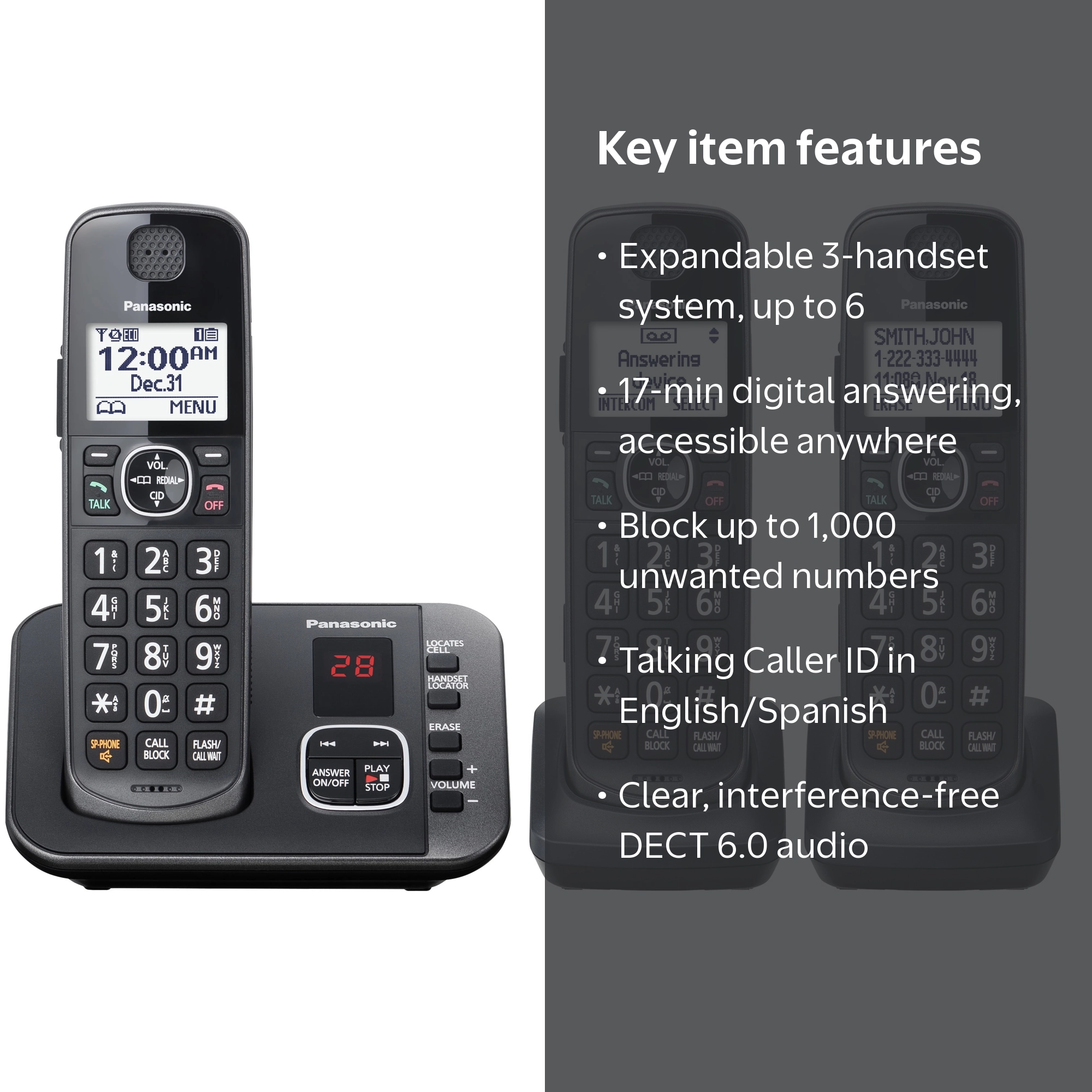 Panasonic KX-TG3833M 3-Handset Expandable Wireless Home Phone