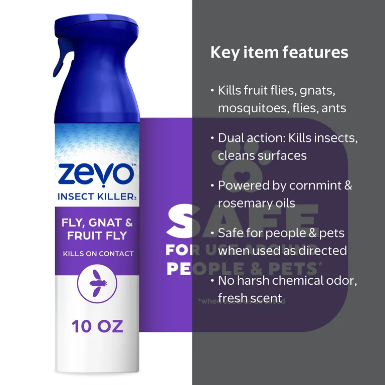 Zevo Flying Insect Killer Spray for Gnats & Mosquitoes, 10 oz