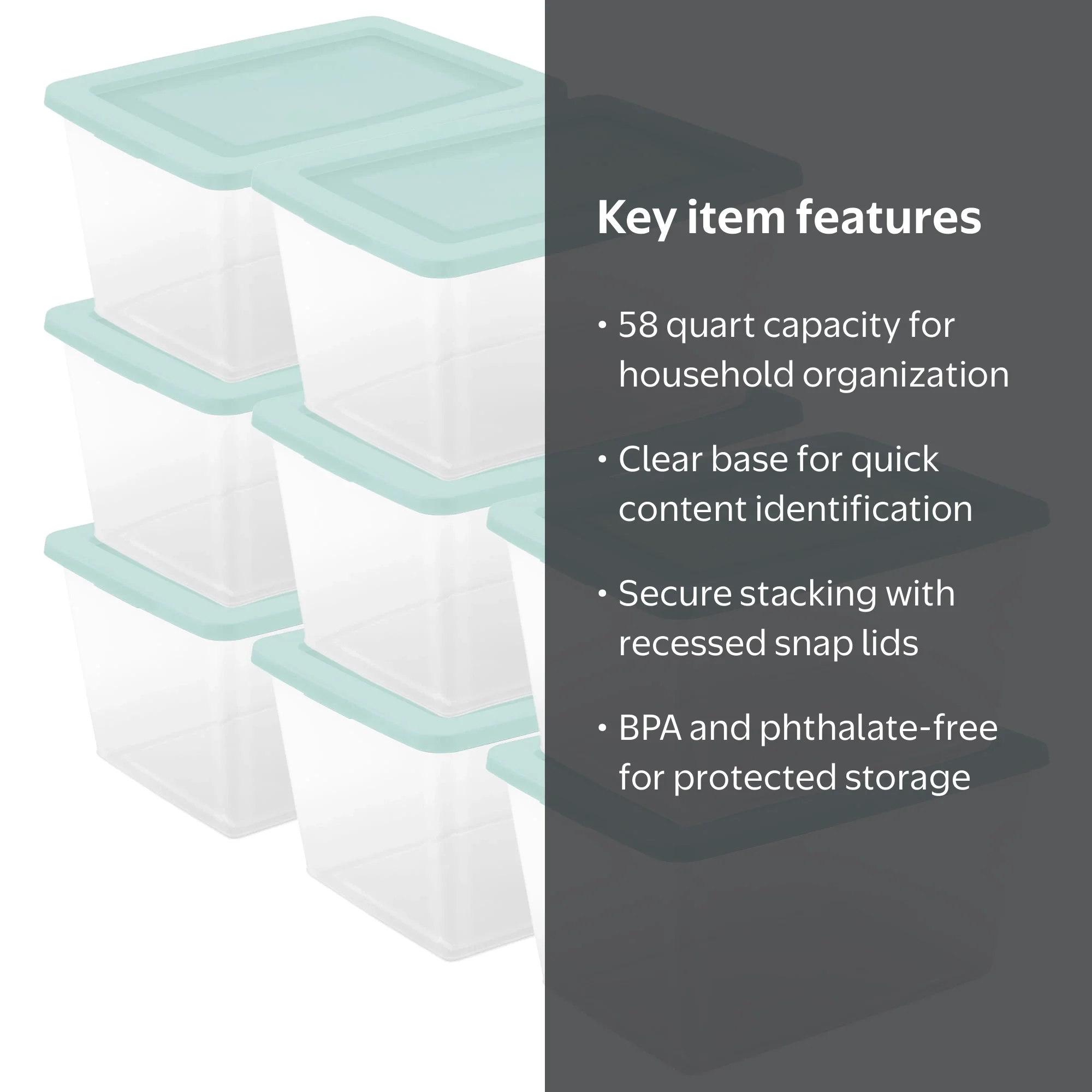 Sterilite 58 Qt Storage Boxes, Clear Plastic Containers with Snap