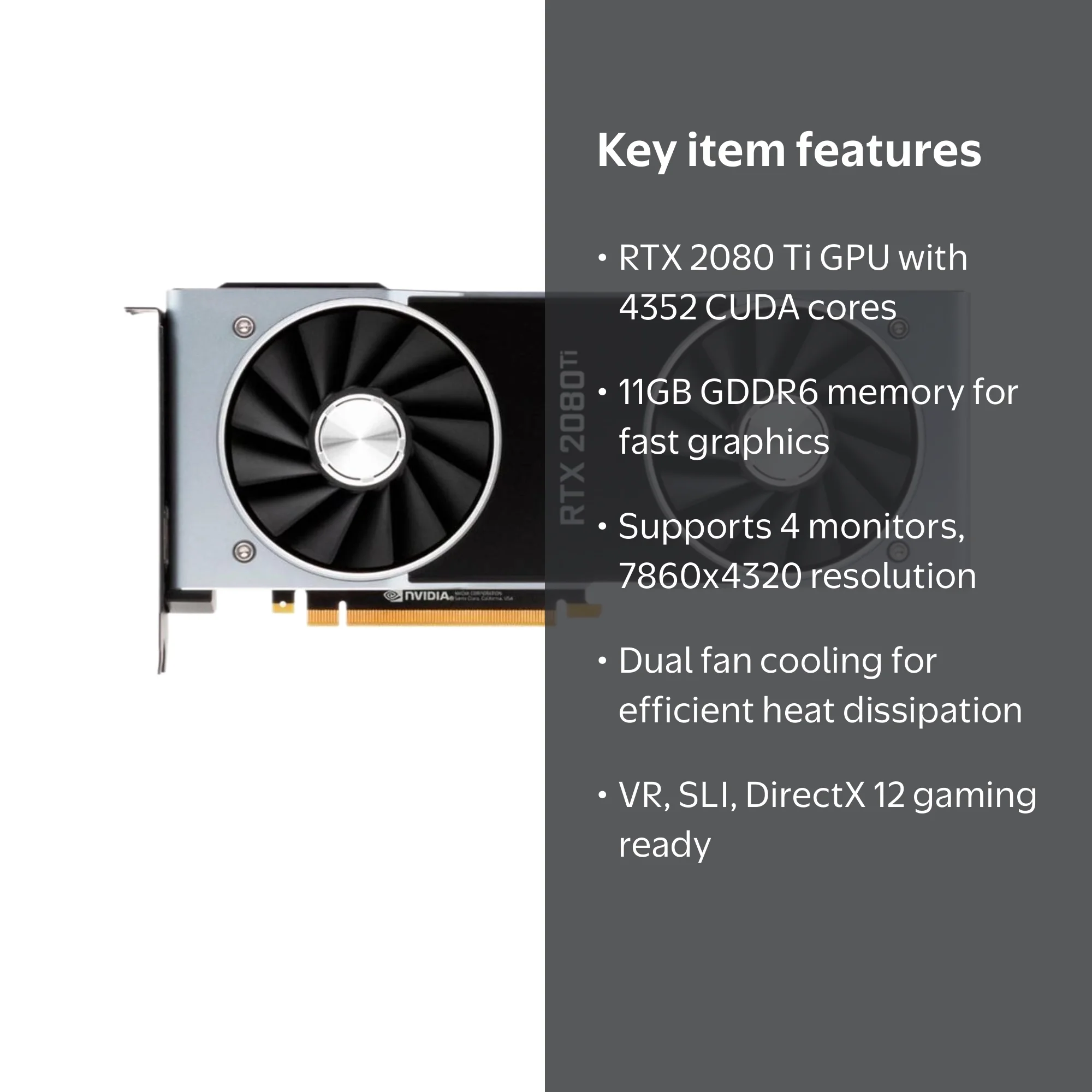 NVIDIA GeForce RTX 2080 Ti Founders Edition, 11GB GDDR6, PCIe 3.0