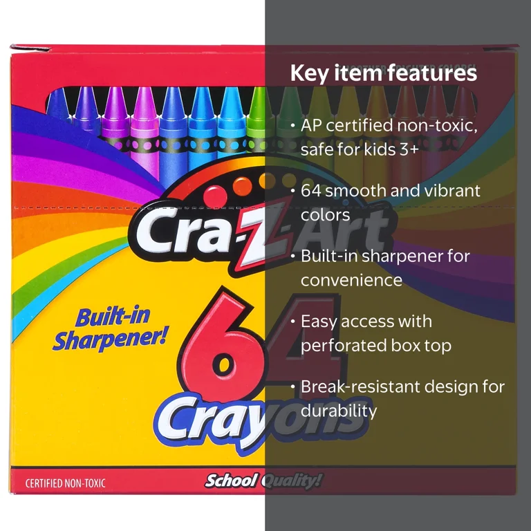 Arran 3色セット Cra-Z-Art Classic Crayons Bulk Pack, 64 Vibrant Colors, Built-in