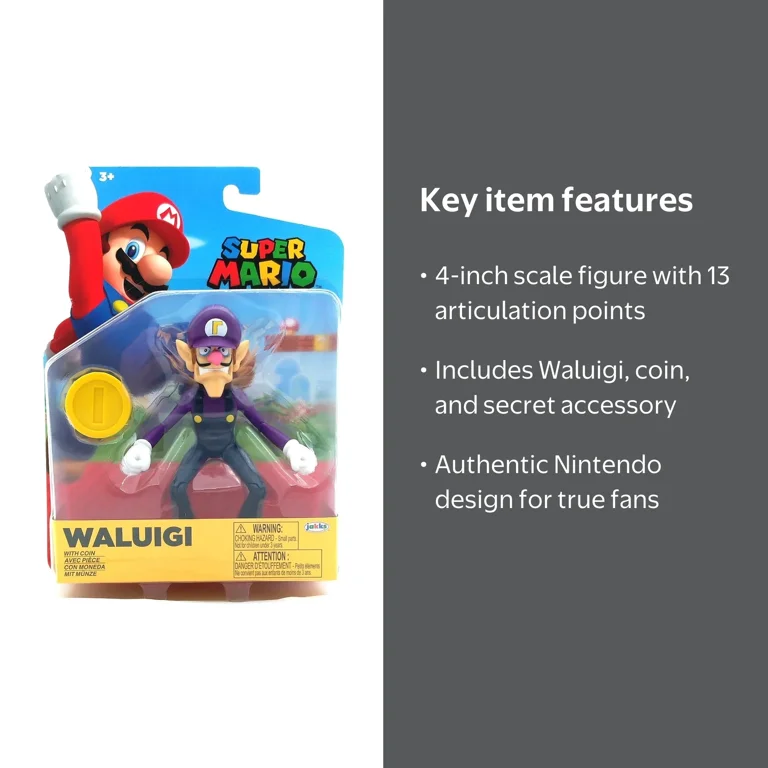 Super Mario Waluigi 4 Inch Action Figure with Coin - Walmart.com