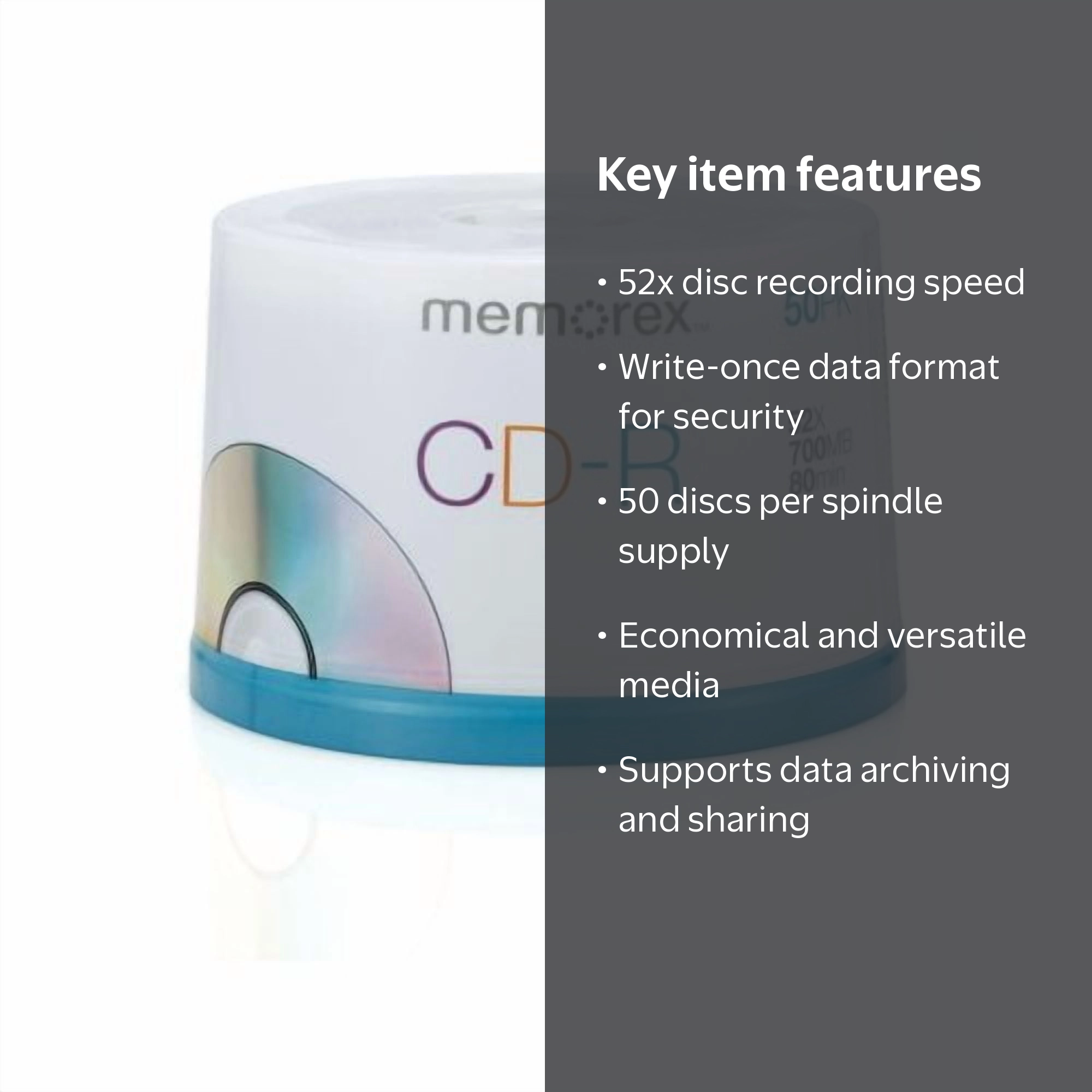 Memorex 52X Write-Once CD-R Spindle, 50 Disc, Model 04563