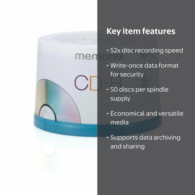Memorex 52X Write-Once CD-R Spindle, 50 Disc, Model 04563