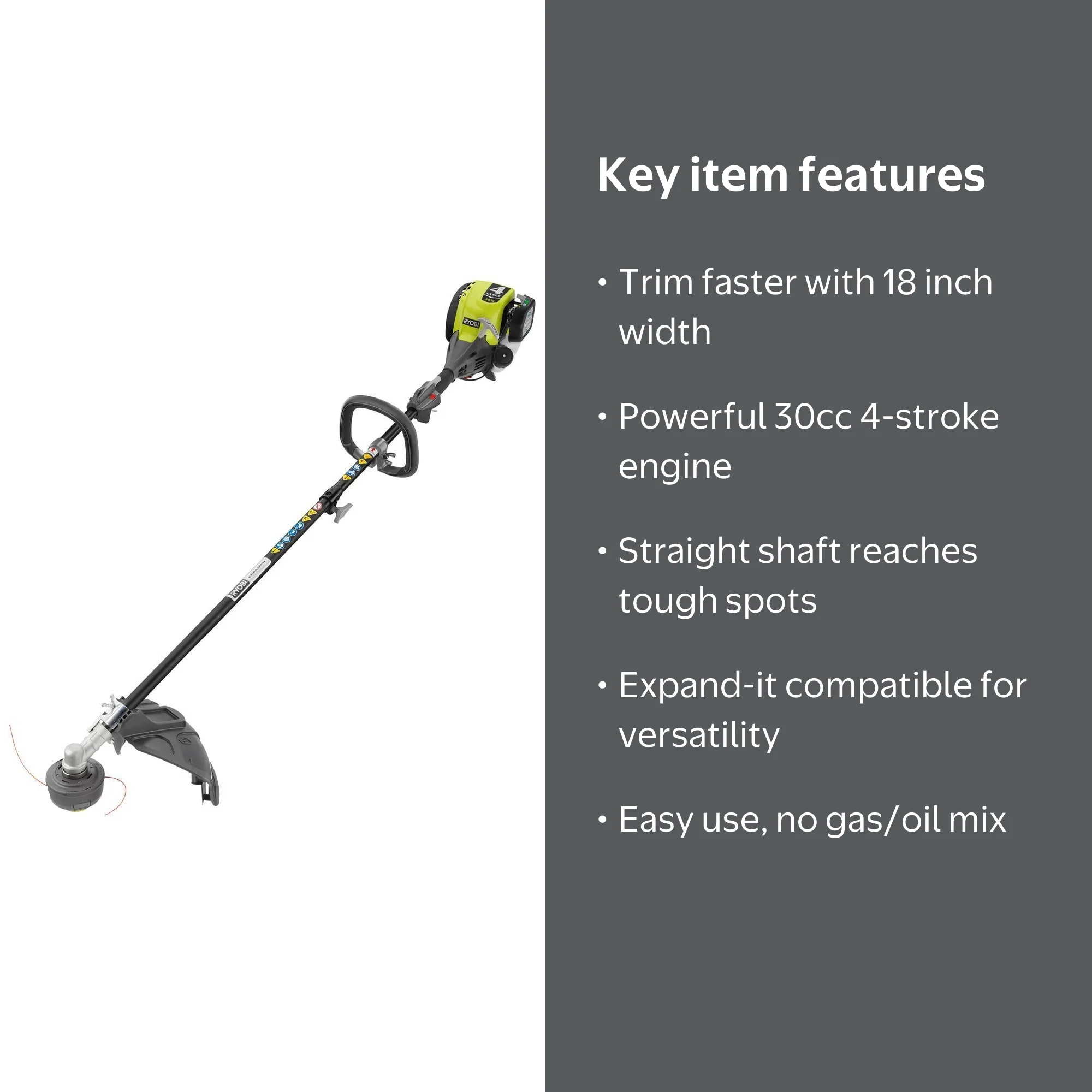RYOBI 4-Stroke 30 cc Attachment Capable Straight Shaft Gas Trimmer