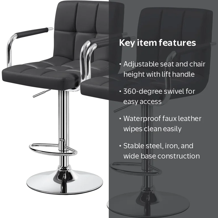 Alden Design Adjustable Swivel Bar Stools Modern Faux Leather Bar
