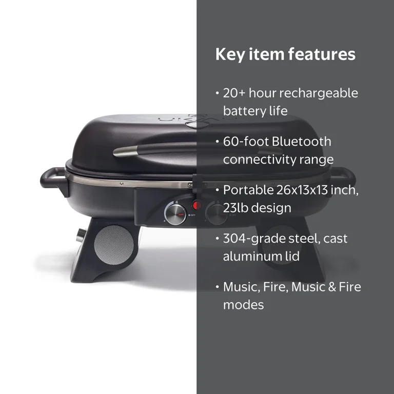 Ukiah Co Drifter Portable Wireless Outdoor Propane Grill w/ Sound
