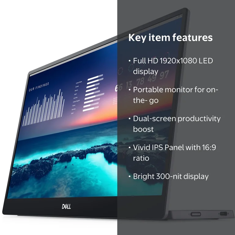 Dell, 14 Class Full HD LED Monitor, P1424H, Portable with USB-C